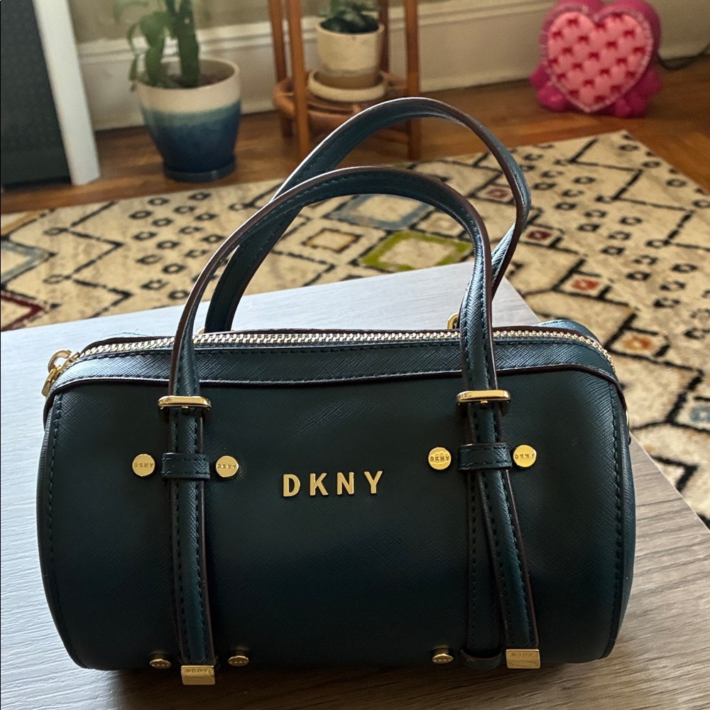 DKNY Green Mini Barrel Satchel with Gold Hardware and Top Handles